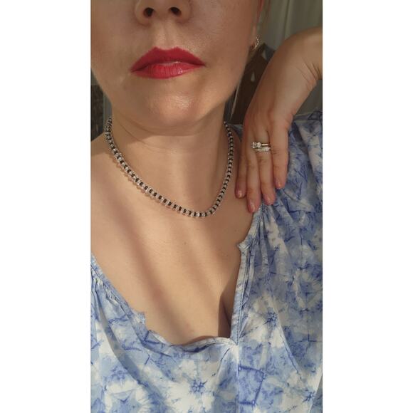 Deb Guyot Sterling Silver Herkimer Diamond Quartz Onyx Choker Necklace 18" - Picture 12 of 12